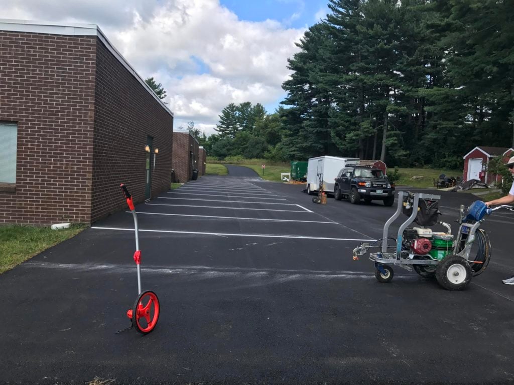 Freshly painted parking lot line striping