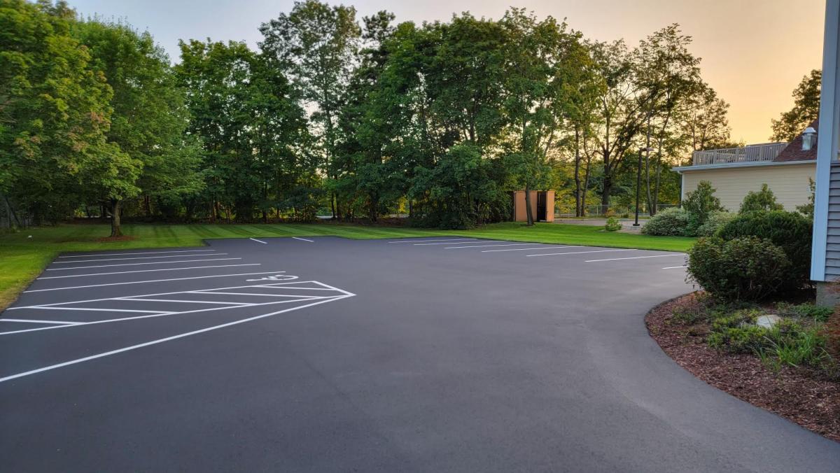 Large asphalt parking lot paved for a New Hampshire business