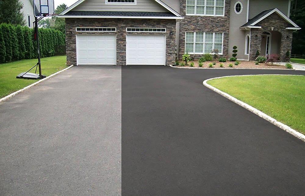 Pittore Brothers crew sealcoating an asphalt surface