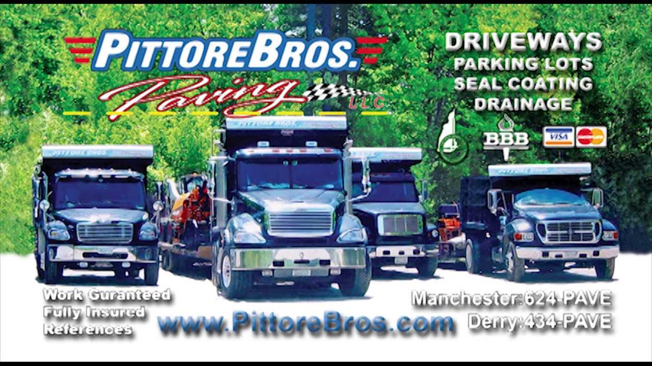 The Pittore Brothers Paving truck fleet lined up, with driveways, parking lots and drainage among the services shown